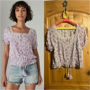 LUCKY BRAND 7W46342 Lilac Multi Floral Short Sleeve Peasant Top $69.50 EUC M